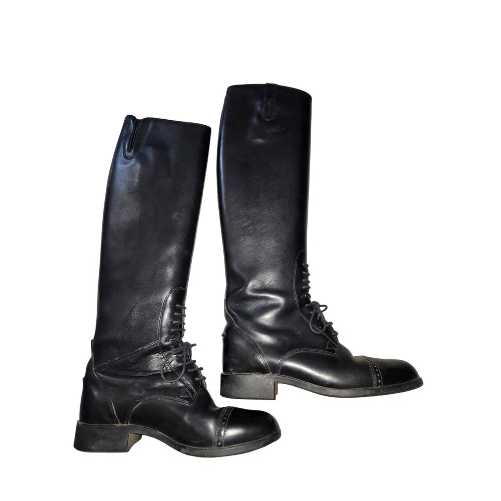 Ariat Black Leather Tall Riding Field Boots, Spurs, Pulls,Covers 7.5 equestrian